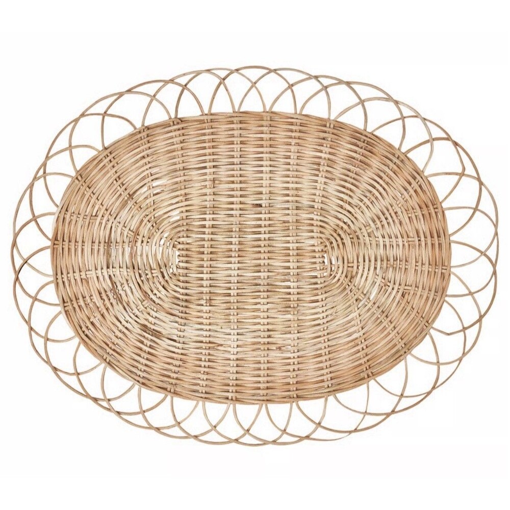 (2) IKEA VARGFISK Rattan Placemat Woven Natural Handmade Boho Oval Place Mat NEW